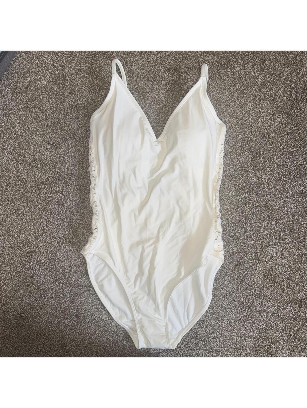 White One-Piece Swimsuit with Crochet Side Detailing Women's Size Large NWT
